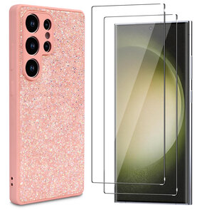 Samsung S25 Ultra - Roze - Diamant Glitter &amp; 2x Glas