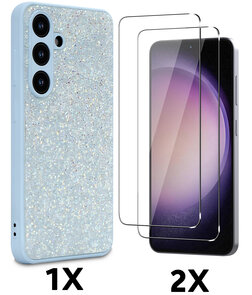 Samsung S25 - Blauw - Diamant Glitter &amp; 2x Glas