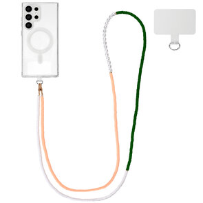 Universele Telefoonkoord met Kralen - Groen &amp; Roze