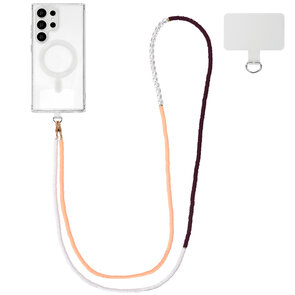 Universele Telefoonkoord met Kralen - Bordeaux &amp; Roze