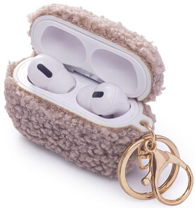 AirPods Pro &amp; Pro 2 - Grijs - Schokbestendig Teddy Furr Cover met Ring &amp; Sleutelhanger