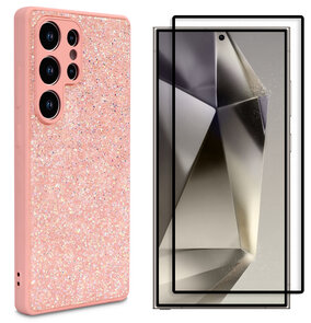 Samsung S25 Ultra - Roze - Diamant Glitter &amp; Full Glas