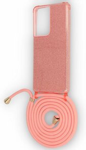 Samsung S21 Ultra Roze - Glitter Back Cover met Koord