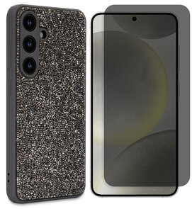 Samsung S25 - Zwart - Diamant Glitter &amp; Privacy Glas