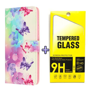 Samsung S25 - Book Case &amp; Glas - Bloemen &amp; Vlinders