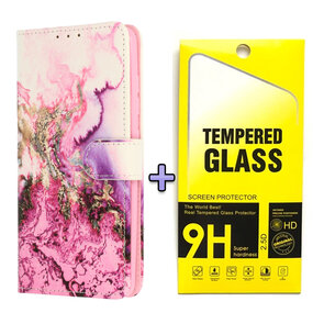 Samsung S25 - Book Case &amp; Glas - Marmer Paars