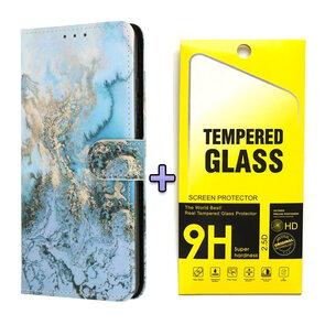 Samsung S25 Ultra - Book Case &amp; Glas - Marmer Blauw