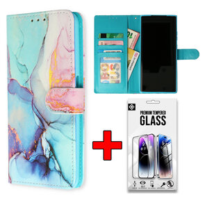 Samsung S25 Ultra - Book Case &amp; Glas - Marmer Nova