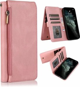iPhone SE (2022) / SE (2020) / 8 / 7 Roze - Book Case met Rits &amp; Extra Vakken