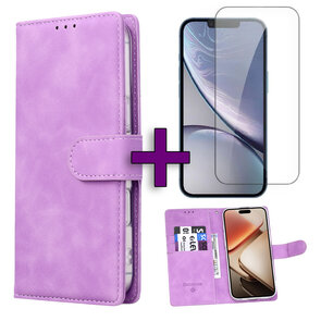 iPhone 16e - Suide Book Case &amp; Glas - Paars