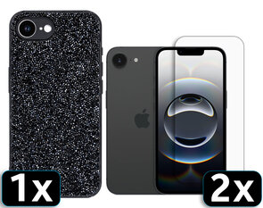 iPhone 16E - Diamant Glitter &amp; 2x Glas - Zwart