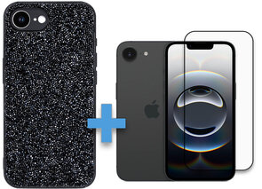 iPhone 16E - Diamant Glitter &amp; Full Glass - Zwart