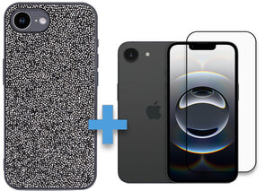 iPhone 16E - Diamant Glitter &amp; Full Glass - Grijs
