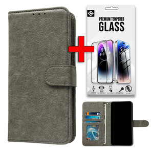 iPhone 16 Plus - Book Case &amp; Glas - Grijs