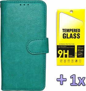 iPhone 12 Pro Max - HQ Book Case &amp; Glas - Turquoise