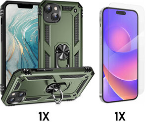 iPhone 15 Plus Groen &amp; Glas - Armor met Kickstand Ring