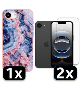 iPhone 16E - Marmer Diamant Glitter &amp; 2x Glas - Nova