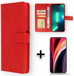 iPhone 14 Pro - Book Case &amp; Glas - Rood