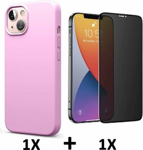 iPhone 13 - Back Cover &amp; Privacy Glas - Roze