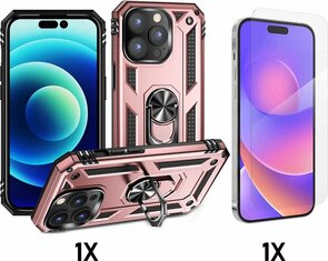 iPhone 14 Pro Rosegoud &amp; Glas - Armor met Kickstand Ring