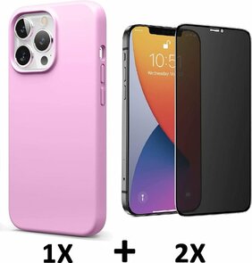 iPhone 13 Pro - Back Cover &amp; 2x Privacy Glas - Roze