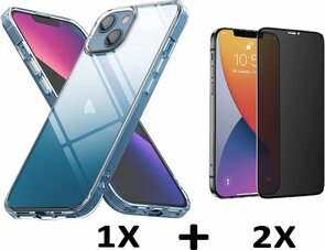 iPhone 13 - Back Cover &amp; 2x Privacy Glas - Transparant