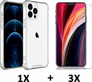 iPhone 13 Pro Max - Anti Shock &amp; 3x Glas - Transparant
