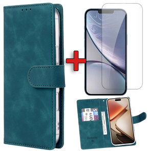 iPhone 16e - Suide Book Case &amp; Glas - Groen