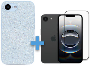 iPhone 16E - Diamant Glitter &amp; Full Glass - Blauw