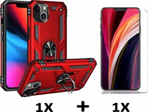 iPhone 13 Mini Rood &amp; Glas - Armor met Kickstand Ring