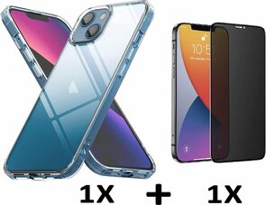 iPhone 13 Mini - Back Cover &amp; Privacy Glas - Transparant