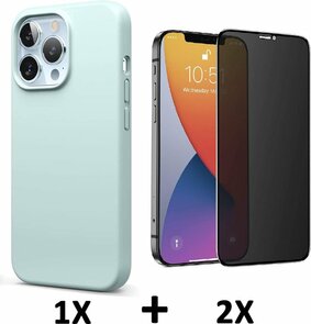iPhone 13 Pro Max - Back Cover &amp; 2x Privacy Glas - Turquoise