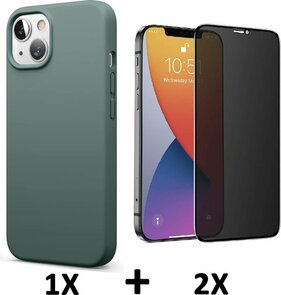 iPhone 13 - Back Cover &amp; 2X Privacy Glas - Groen