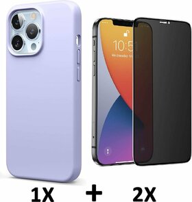 iPhone 13 Pro - Back Cover &amp; 2x Privacy Glas - Paars