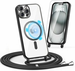 iPhone 16 Pro - MagSafe TPU met Koord &amp; Glas - Zwart