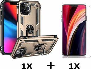iPhone 13 Pro Goud &amp; Glas - Armor met Kickstand Ring