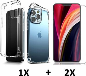 iPhone 13 Pro Max - Extra Stevig Anti Shock &amp; 2x Glas - Transparant