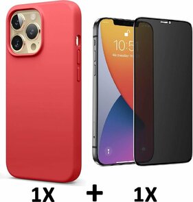 iPhone 13 Pro - Back Cover &amp; Privacy Glas - Rood