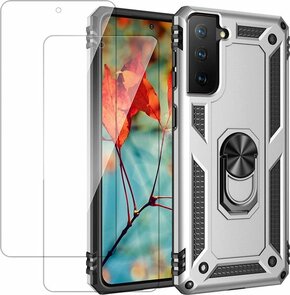 Samsung S21 Grijs - Armor met Kickstand Ring &amp; 2X Glas