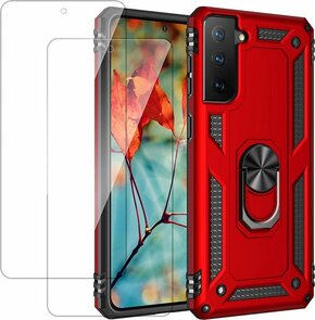 Samsung S21 Rood - Armor met Kickstand Ring &amp; 2X Glas