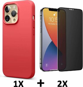 iPhone 13 Pro - Back Cover &amp; 2X Privacy Glas - Rood