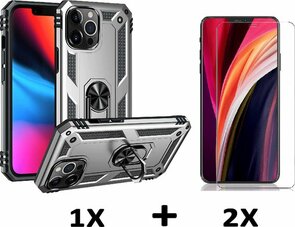 iPhone 13 Pro Grijs &amp; 2X Glas - Armor met Kickstand Ring