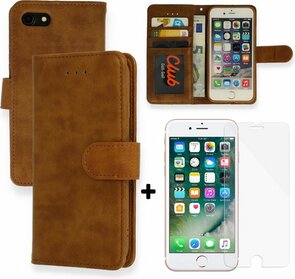 iPhone SE 2022-2020 - HQ Book Case &amp; Glas - Bruin