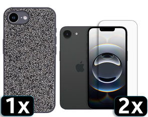 iPhone 16E - Diamant Glitter &amp; 2x Glas - Grijs