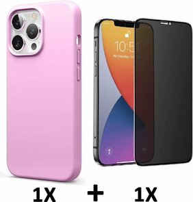 iPhone 13 Pro - Back Cover &amp; Privacy Glas - Roze