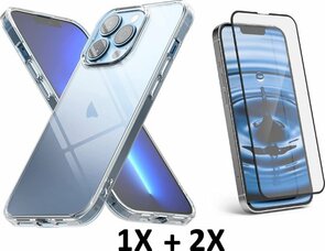 iPhone 13 Pro Max - Back Cover &amp; 2X Full Glas - Transparant