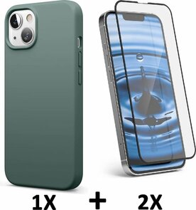 iPhone 13 - Back Cover &amp; 2X Full Glas - Groen