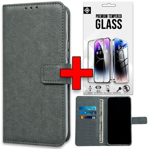 iPhone 16e - Book Case &amp; Glas - Grijs