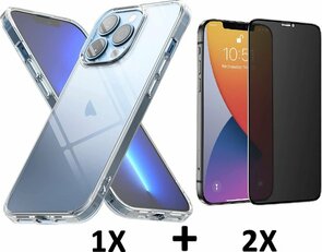 iPhone 13 Pro - Back Cover &amp; 2x Privacy Glas - Transparant