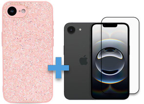 iPhone 16E - Diamant Glitter &amp; Full Glass - Roze